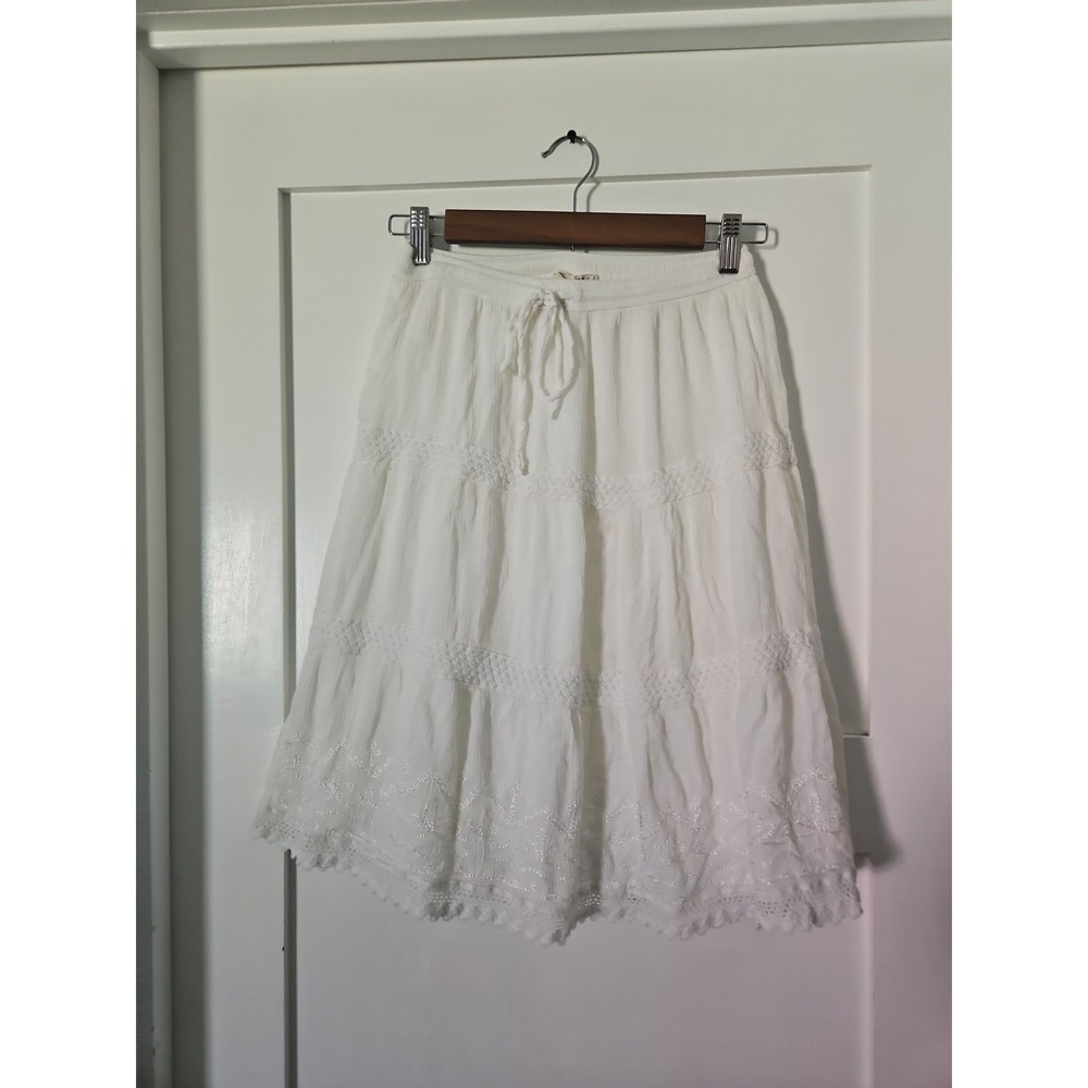 Studio West Apparel White Tiered Boho Midi Skirt Petite Small (PS) - Picture 2 of 12